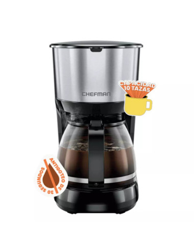CAFETERA CHEFMAN 10 TAZAS CON JARRA DE VIDRIO ACERO INOX