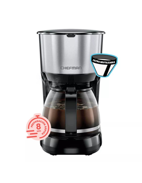 CAFETERA CHEFMAN 10 TAZAS CON JARRA DE VIDRIO ACERO INOX