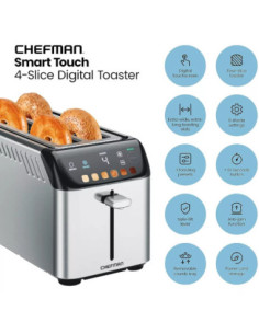 TOSTADORA CHEFMAN 4 REBANADAS 850W DIGITAL 6 SOMBRAS 3 FUNCIONES ACERO INOX 2