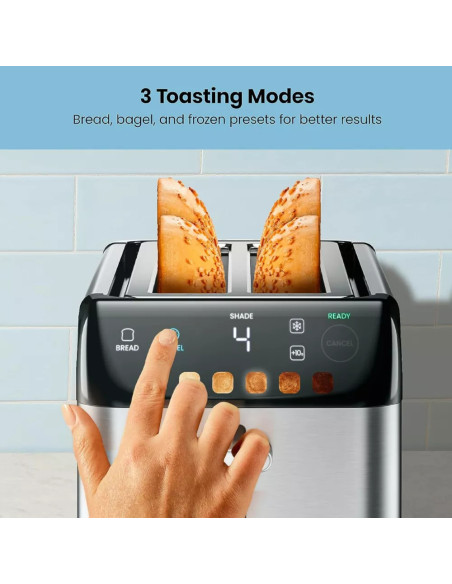 TOSTADORA CHEFMAN 4 REBANADAS 850W DIGITAL 6 SOMBRAS 3 FUNCIONES ACERO INOX