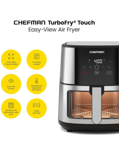 FREIDORA DE AIRE CHEFMAN 7.6LTS PANTALLA TOUCH 1500W CON VISUALIZACION ACERO INOX