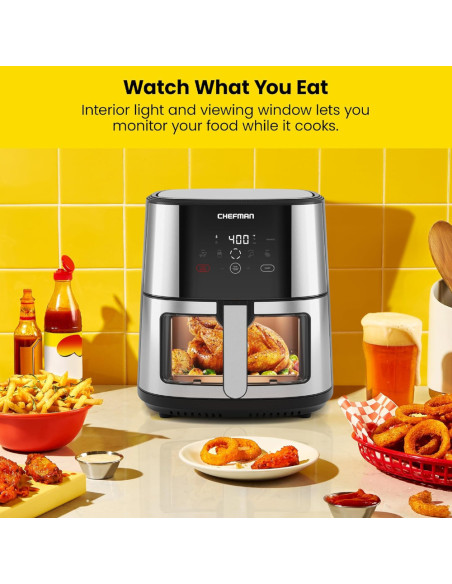 FREIDORA DE AIRE CHEFMAN 7.6LTS PANTALLA TOUCH 1500W CON VISUALIZACION ACERO INOX