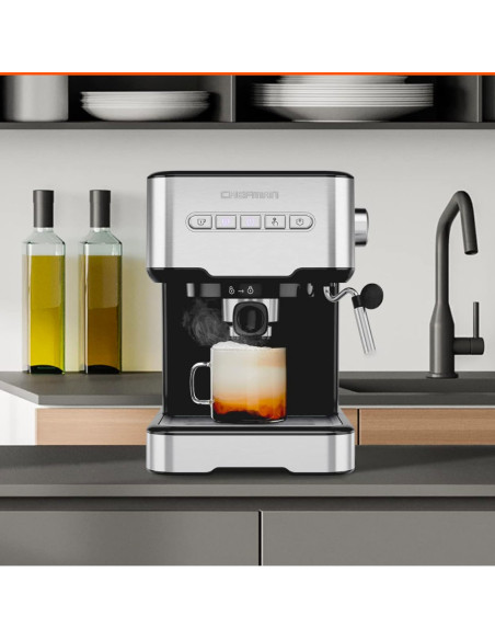 CAFETERA EXPRESO-CAPUCHINO-LATE CHEFMAN 4 EN 1-PANEL BOTONES- CON 15 BARES 1.5LTS ACERO INOX.