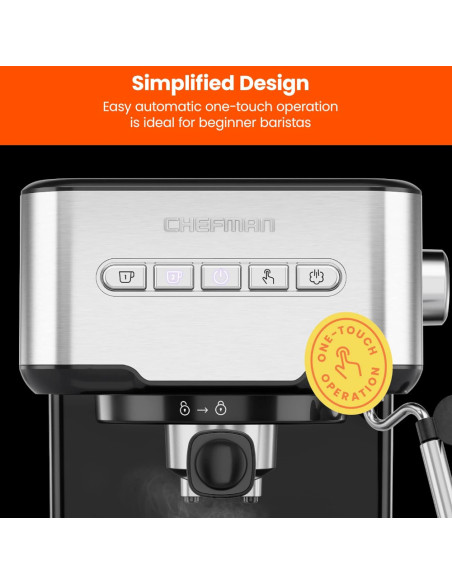 CAFETERA EXPRESO-CAPUCHINO-LATE CHEFMAN 4 EN 1-PANEL BOTONES- CON 15 BARES 1.5LTS ACERO INOX.