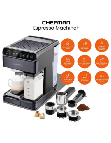 CAFETERA EXPRESO-CAPUCHINO-LATE CHEFMAN PRO PLUS 6 EN 1-TOUCH-CAPSULA- CON 20 BARES 1.8LTS NEGRO