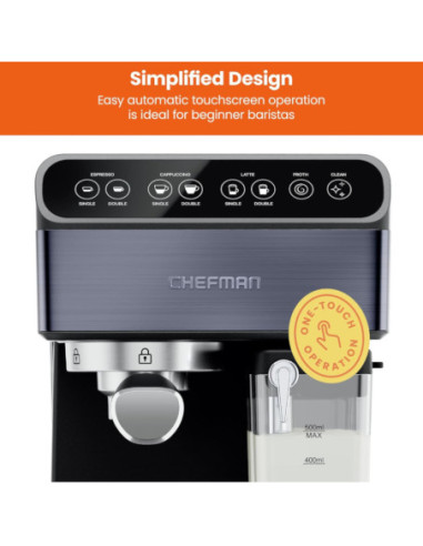 CAFETERA EXPRESO-CAPUCHINO-LATE CHEFMAN PRO PLUS 6 EN 1-TOUCH-CAPSULA- CON 20 BARES 1.8LTS NEGRO