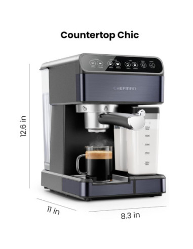 CAFETERA EXPRESO-CAPUCHINO-LATE CHEFMAN PRO PLUS 6 EN 1-TOUCH-CAPSULA- CON 20 BARES 1.8LTS NEGRO