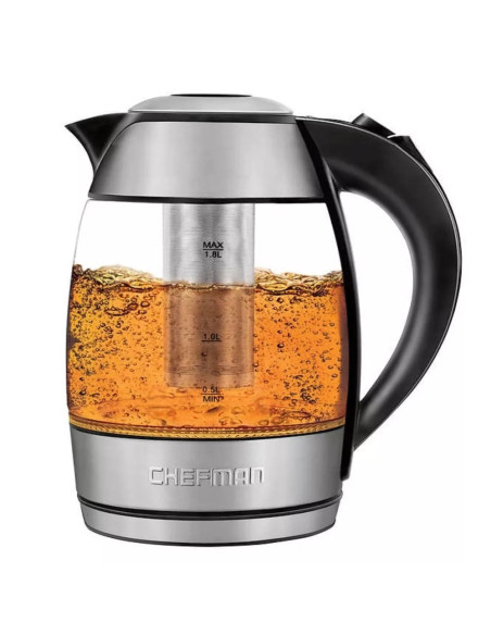TETERA ELECTRICA CHEFMAN INALAMBRICA 1.8LTS-LUCES LED-BOTON- INFUSOR JARRA DE CRISTAL ACERO INOX.