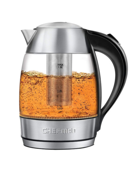 TETERA ELECTRICA CHEFMAN INALAMBRICA 1.8LTS-LUCES LED-BOTON- INFUSOR JARRA DE CRISTAL ACERO INOX.