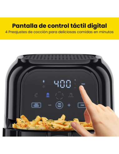 FREIDORA DE AIRE TURBOFRY CHEFMAN 5.5LTS 1500W PANTALLA TOUCH-INDICADOR SHAKE- COLOR NEGRO