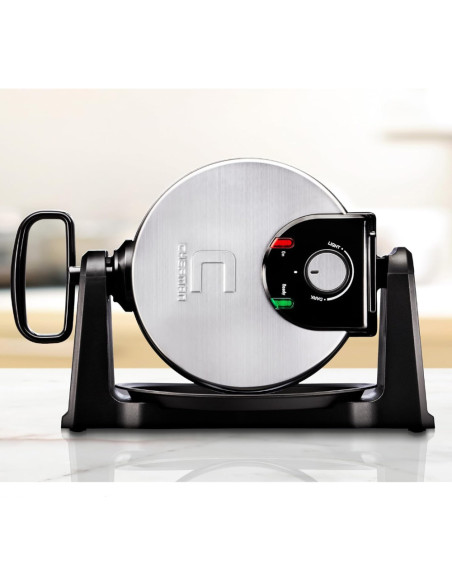 WAFLERA CHEFMAN ESTILO BELGA REDONDA ANTIADHERENTE NEGRA GIRATORIA