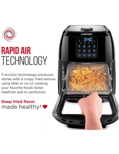 FREIDORA DE AIRE CHEFMAN 5 9LTS PANTALLA TOUCH 1700W VISUALIZACION 8 AJUSTES NEGRO