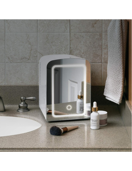 Enfriador Chefman Portatil 4lts Puerta Con Espejo Y Luz Led Ajuste Frio-Caliente Blanca