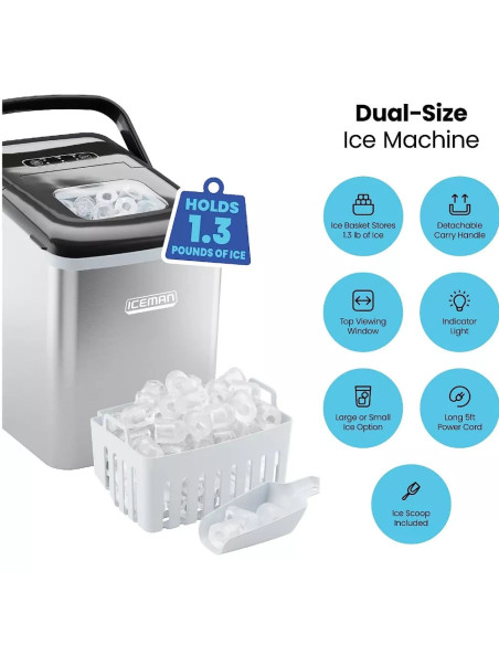 MAQUINA DE HIELO CHEFMAN PORTATIL ALMACENA 0 5KG 204W VISUALIZACION CABLE 1 5MTS GRIS