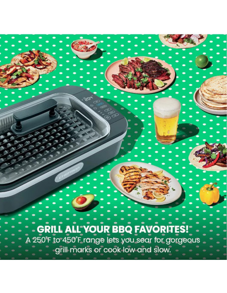 PARRILLA CHEFMAN INTERIOR SIN HUMO 15 PULG  1500W PANTALLA TACTIL TERMOMETRO INCL  NEGRO