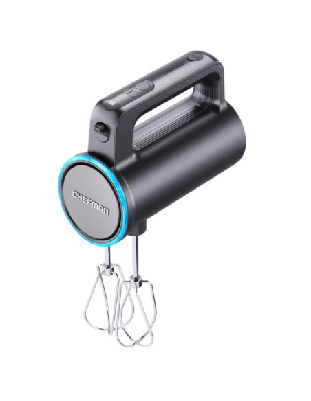 BATIDORA DE MANO CHEFMAN INALAMBRICA 25MIN  7 VEL  PANTALLA LUZ LED NEGRA