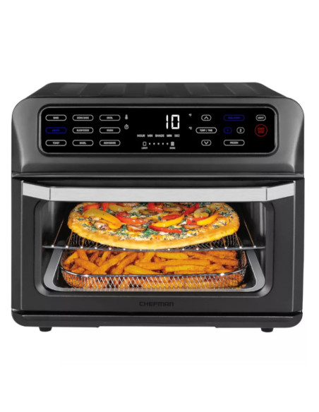 HORNO TOSTADOR AIRFRYER CHEFMAN 9 EN 1 20LTS PANTALLA TOUCH 1800W ACERO INOX  NEGRO