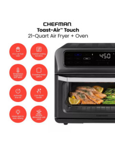 HORNO TOSTADOR AIRFRYER CHEFMAN 9 EN 1 20LTS PANTALLA TOUCH 1800W ACERO INOX  NEGRO 2