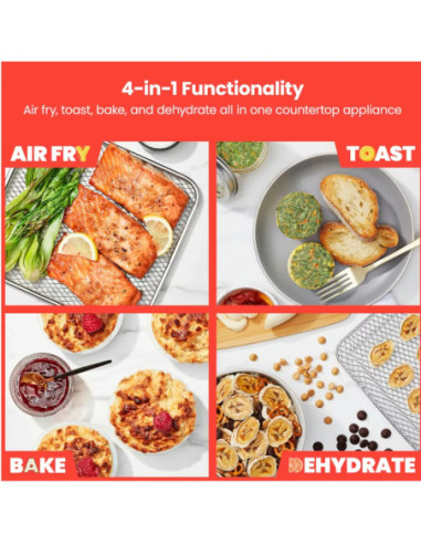 HORNO TOSTADOR AIRFRYER CHEFMAN 9 EN 1 20LTS PANTALLA TOUCH 1800W ACERO INOX  NEGRO