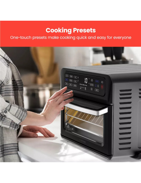 HORNO TOSTADOR AIRFRYER CHEFMAN 9 EN 1 20LTS PANTALLA TOUCH 1800W ACERO INOX  NEGRO