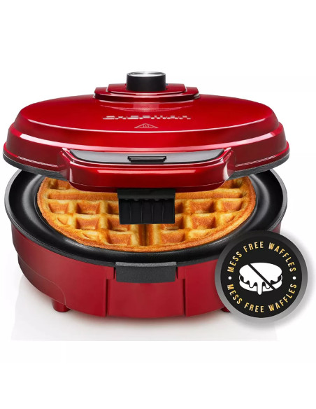 WAFLERA CHEFMAN ESTILO BELGA REDONDA 4 SECCIONES 700W ANTIADHERENTE ROJO