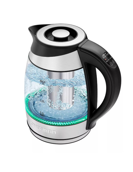 TETERA ELECTRICA CHEFMAN INALAMBRICA 1 8LTS 5 LUCES LED CTRL DIGITAL INFUSOR JARRA DE CRISTAL ACERO INOX