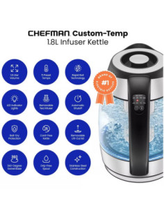 TETERA ELECTRICA CHEFMAN INALAMBRICA 1 8LTS 5 LUCES LED CTRL DIGITAL INFUSOR JARRA DE CRISTAL ACERO INOX 2