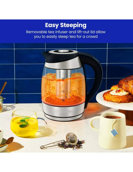 TETERA ELECTRICA CHEFMAN INALAMBRICA 1 8LTS 5 LUCES LED CTRL DIGITAL INFUSOR JARRA DE CRISTAL ACERO INOX