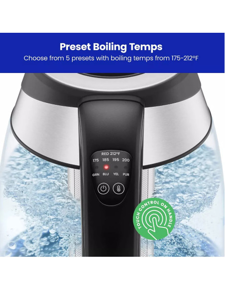 TETERA ELECTRICA CHEFMAN INALAMBRICA 1 8LTS 5 LUCES LED CTRL DIGITAL INFUSOR JARRA DE CRISTAL ACERO INOX