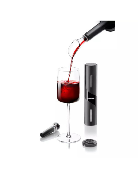 SACACORCHOS CHEFMAN PARA VINOS A PILAS 4PCS LUZ LED ACERO INOX  NEGRO