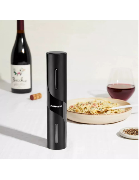 SACACORCHOS CHEFMAN PARA VINOS A PILAS 4PCS LUZ LED ACERO INOX  NEGRO