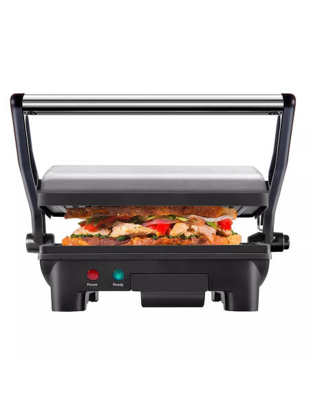 SANDWICHERA CHEFMAN PANINI 3 EN 1 2 REBANADAS ANTIADHERENTE 1000W ACERO INOX