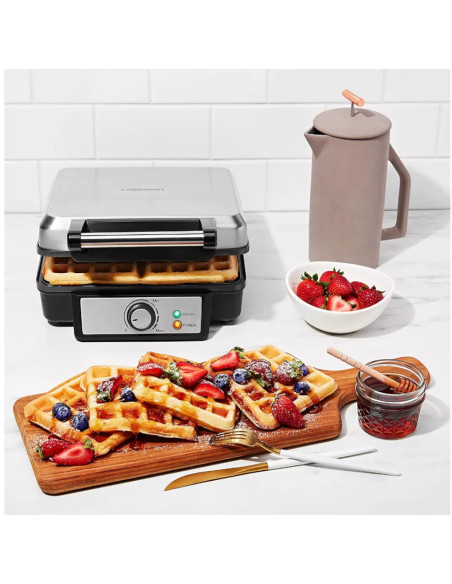 WAFLERA CHEFMAN ESTILO BELGA 4 SECCIONES 700W ANTIADHERENTE ACERO INOX