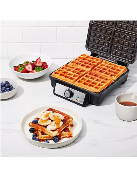 WAFLERA CHEFMAN ESTILO BELGA 4 SECCIONES 700W ANTIADHERENTE ACERO INOX