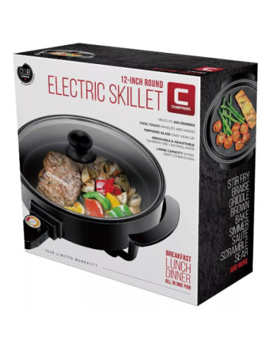 SARTEN ELECTRICO CHEFMAN 12PULG  REDONDO 3 EN 1 CTRL TEMPERATURA ANTIADHERENTE NEGRO