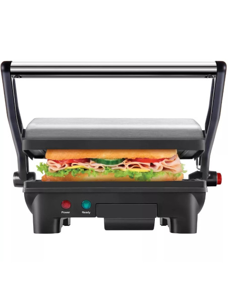 SANDWICHERA CHEFMAN PANINI 3 EN 1 4 REBANADAS ANTIADHERENTE 1000W ACERO INOX