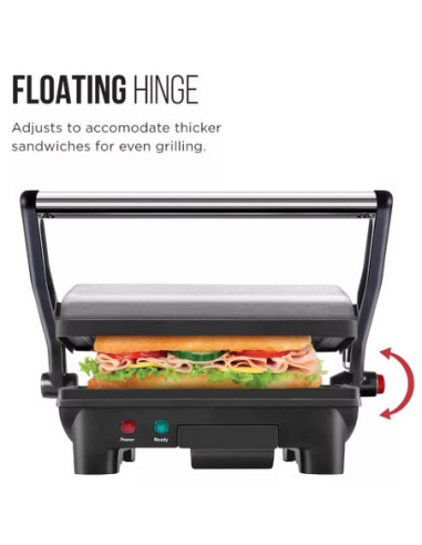 SANDWICHERA CHEFMAN PANINI 3 EN 1 4 REBANADAS ANTIADHERENTE 1000W ACERO INOX