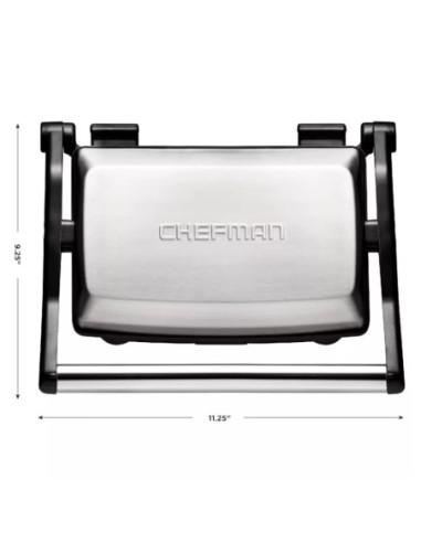 SANDWICHERA CHEFMAN PANINI 3 EN 1 4 REBANADAS ANTIADHERENTE 1000W ACERO INOX