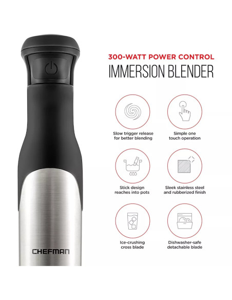 BATIDORA DE INMERSION CHEFMAN MULTIVELOCIDAD 300W ACERO INOX