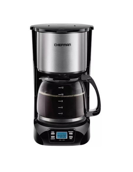 CAFETERA CHEFMAN 12 TAZAS PROGRAMABLE DIGITAL CON JARRA DE VIDRIO ACERO INOX