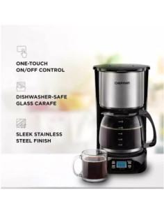 CAFETERA CHEFMAN 12 TAZAS PROGRAMABLE DIGITAL CON JARRA DE VIDRIO ACERO INOX 2