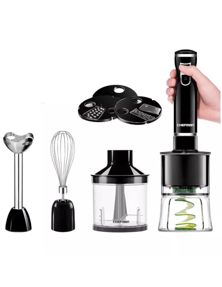 BATIDORA DE INMERSION CHEFMAN 6 EN 1 2 VELOCIDADES 300 WATTS NEGRO