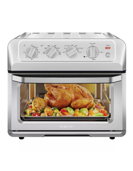 HORNO TOSTADOR AIRFRYER CHEFMAN 20LTS 7 EN 1 PERILLAS APAGADO AUT  ACERO INOX