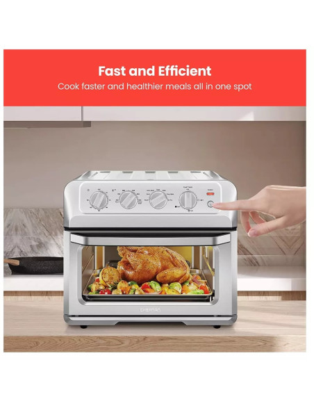 HORNO TOSTADOR AIRFRYER CHEFMAN 20LTS 7 EN 1 PERILLAS APAGADO AUT  ACERO INOX