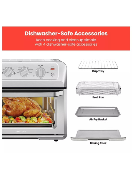 HORNO TOSTADOR AIRFRYER CHEFMAN 20LTS 7 EN 1 PERILLAS APAGADO AUT  ACERO INOX