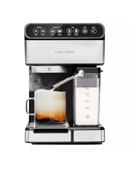 CAFETERA EXPRESO CAPUCHINO LATE CHEFMAN 6 EN 1 TOUCH CON 15 BARES 1 8LTS ACERO INOX