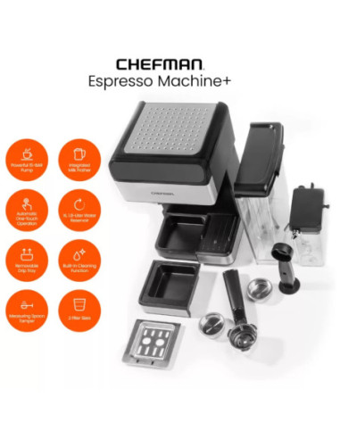 CAFETERA EXPRESO CAPUCHINO LATE CHEFMAN 6 EN 1 TOUCH CON 15 BARES 1 8LTS ACERO INOX