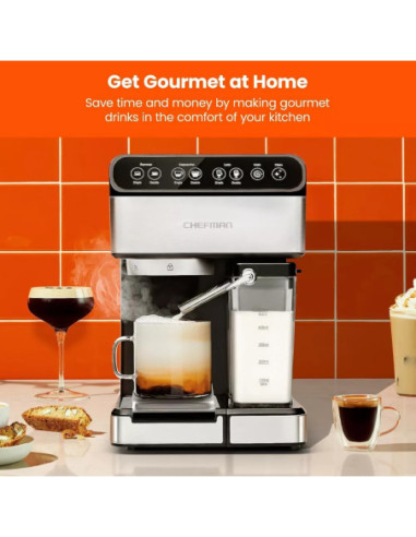 CAFETERA EXPRESO CAPUCHINO LATE CHEFMAN 6 EN 1 TOUCH CON 15 BARES 1 8LTS ACERO INOX