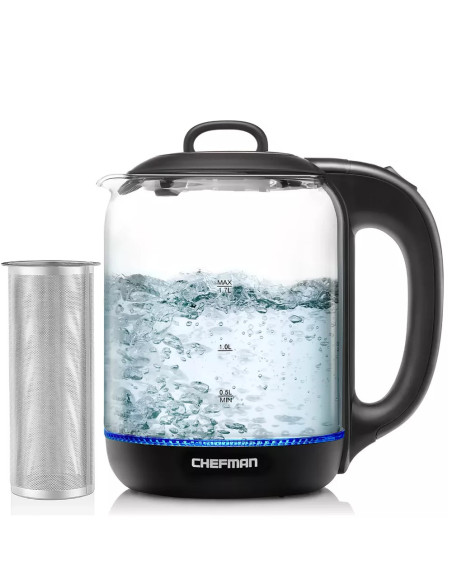 TETERA ELECTRICA CHEFMAN INALAMBRICA 1 7LTS LUZ LED CTRL DIGITAL INFUSOR JARRA DE CRISTAL NEGRO