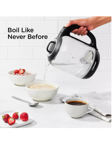 TETERA ELECTRICA CHEFMAN INALAMBRICA 1 7LTS LUZ LED CTRL DIGITAL INFUSOR JARRA DE CRISTAL NEGRO